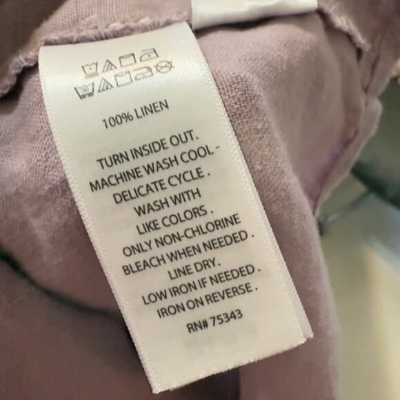 Sigrid Olsen Women's 100% Linen Lavender Button Up Tab Sleeve Blouse #3594 - Picture 9 of 9